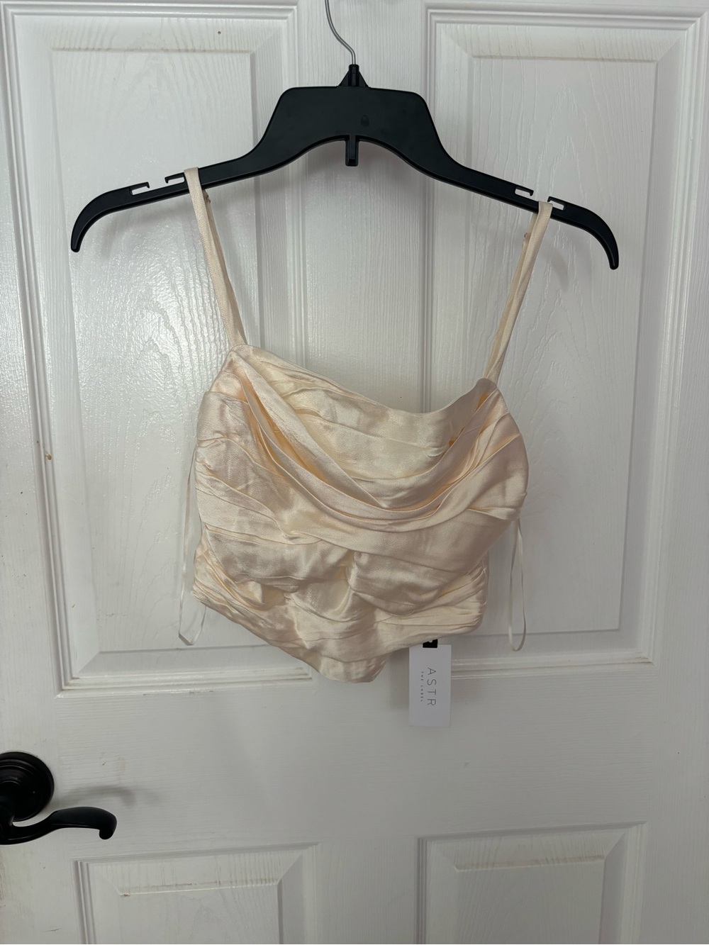 ASTR The Label Ivory Satin Crop Top - XS
